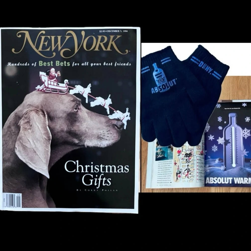 VERY RARE DKNY/ABSOLUT VODKA Gloves sealed inside New York Magazine December ‘94